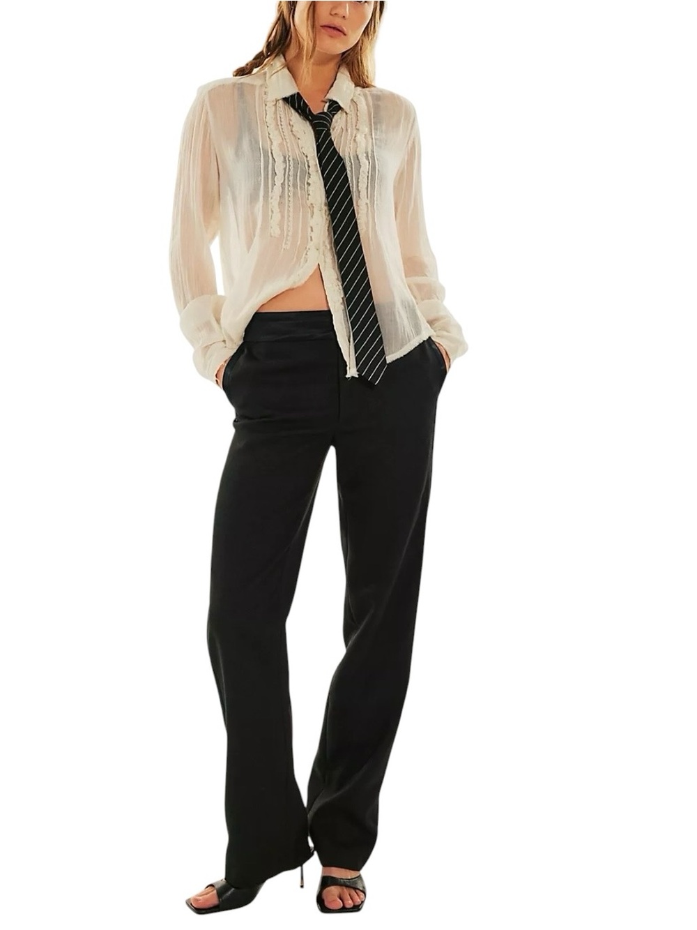 Free People Sabine Tuxedo Trouser Pant Women Size 6 Classic Black Straight-Leg